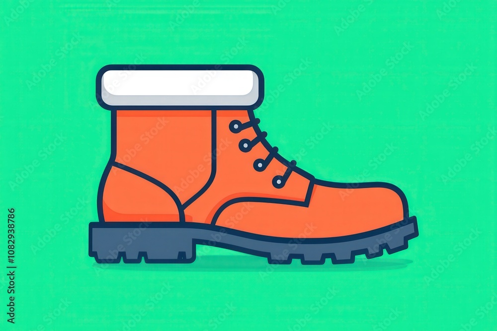 Orange boot with white fur lining and black sole. Orange boot with white fur lining and black sole.