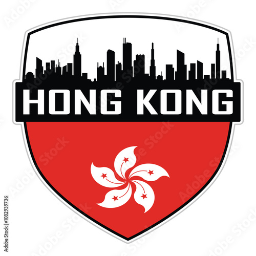 Hong Kong Hong Kong Flag Skyline Cityscape Silhouette Travel Souvenir Sticker Isolated Vector