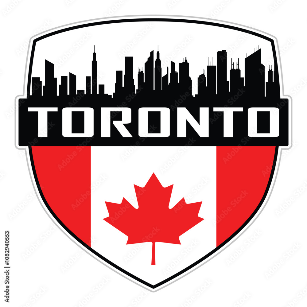 Toronto Canada Flag Skyline Cityscape Silhouette Travel Souvenir Sticker Isolated Vector Toronto Canada Flag Skyline Cityscape Silhouette Travel Souvenir Sticker Isolated Vector