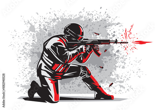 Illustration of a soldier with a machine gun