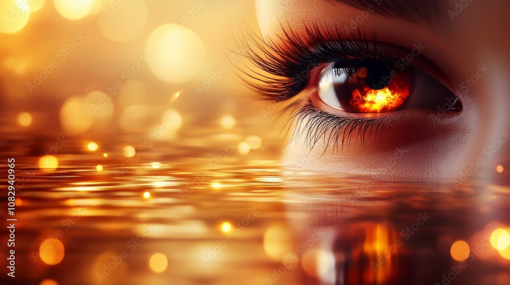 Fototapeta premium Eye Reflection in Peaceful Landscape with Soft Lighting