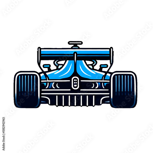 Blue formula 1 car icon rear back view, isolated on a transparent background.