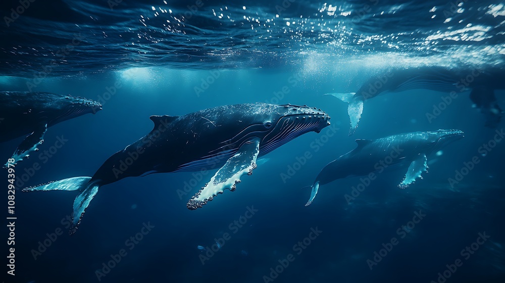 Massive humpback whales swimming through vast ocean waters photos Massive humpback whales swimming through vast ocean waters photos