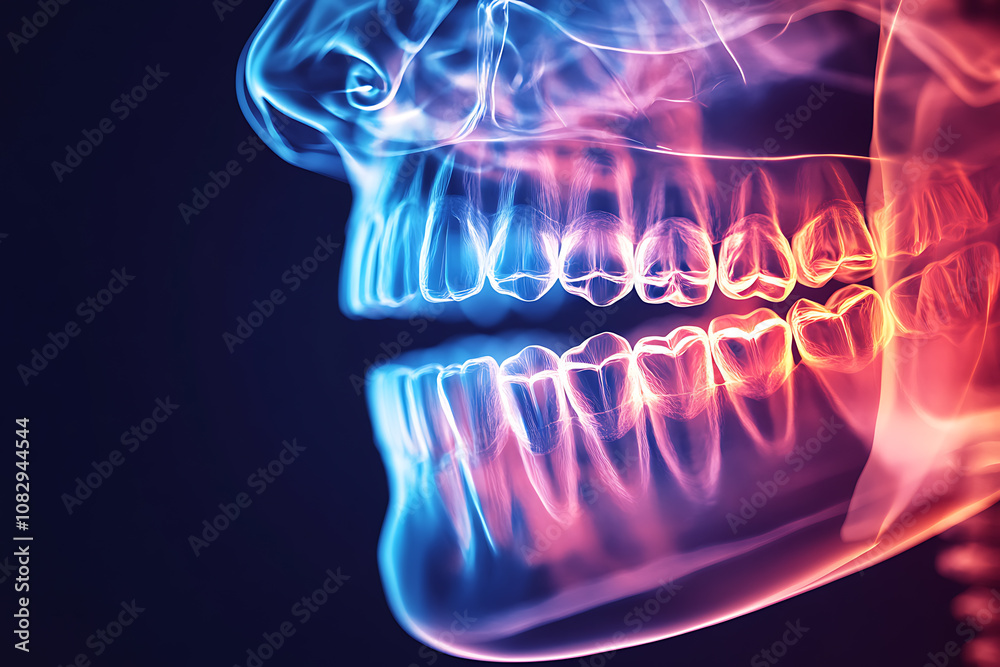 Abstract digital background featuring a human jaw and teeth, symbolizing modern dentistry and oral health advancements. Abstract digital background featuring a human jaw and teeth, symbolizing modern dentistry and oral health advancements.