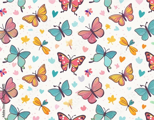 Colorful Butterfly Pattern on white background