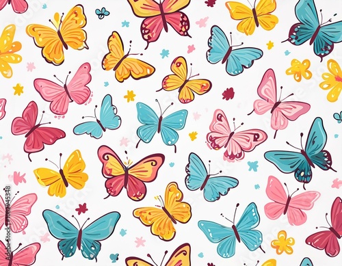 Colorful Butterfly Pattern on white background