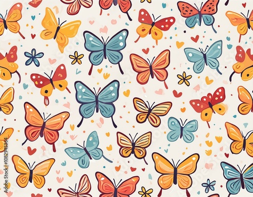 Colorful Butterfly Pattern on white background