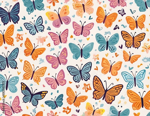 Colorful Butterfly Pattern on white background