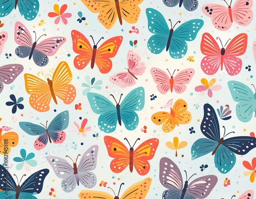 Colorful Butterfly Pattern on white background