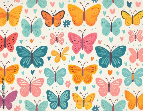 Colorful Butterfly Pattern on white background
