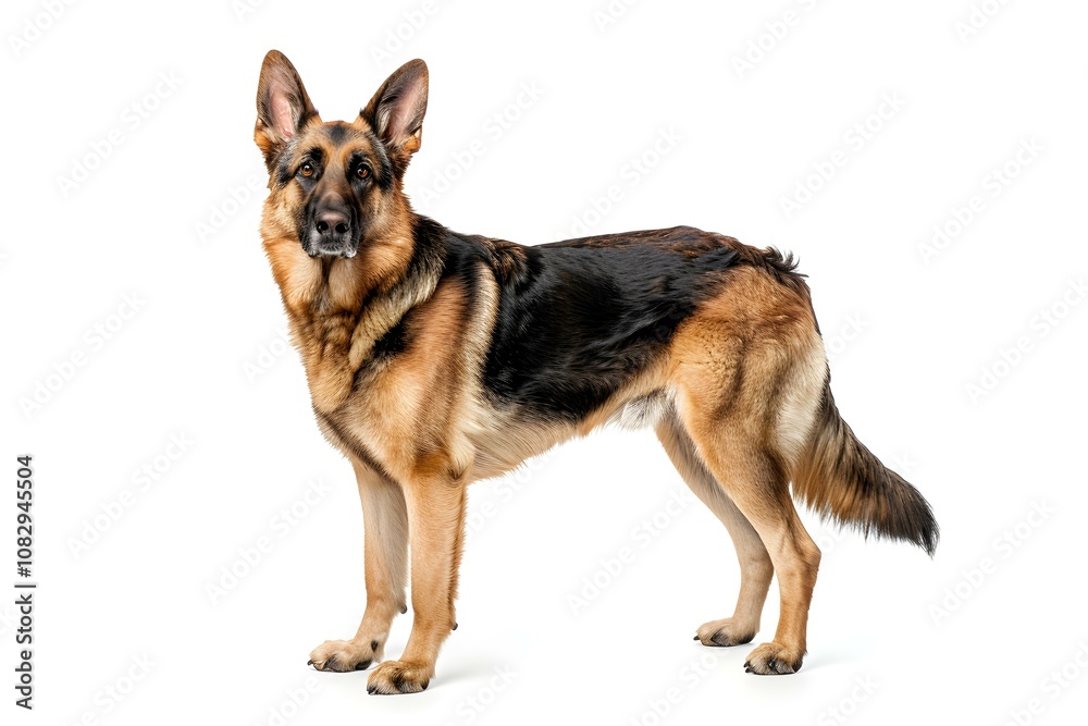 Portrait of a german shepherd dog standing in confident pose on a white background Portrait of a german shepherd dog standing in confident pose on a white background