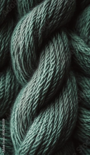 Soft teal yarn intricately twisted together in a close up view highlighting i...