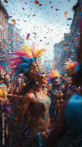 A vibrant celebration of joy at a colorful festival in a lively outdoor setting