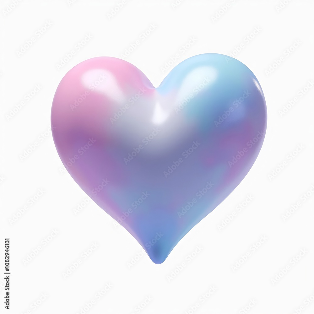 3D heart featuring pastel gradient colors in blue, pink, and purple. The smooth, vibrant design adds a romantic and modern touch with a soft, elegant finish. Isolated on white background