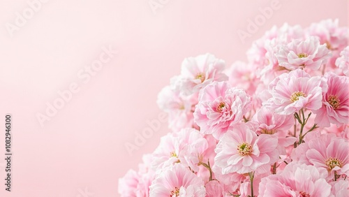 Delicate pale pink and white sweet pea flowers in full bloom