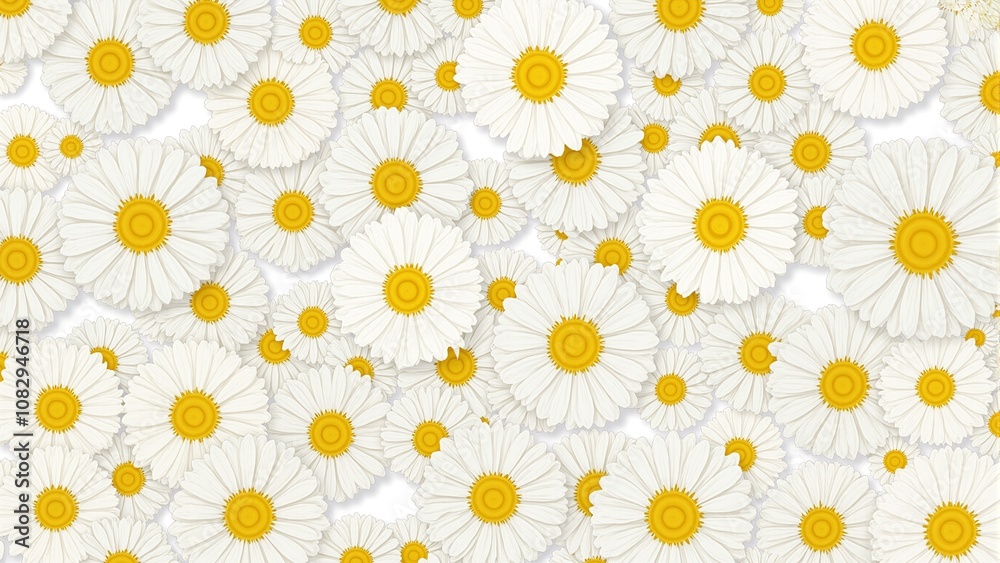 Bright white daisies with yellow centers in a fresh playful floral background Bright white daisies with yellow centers in a fresh playful floral background