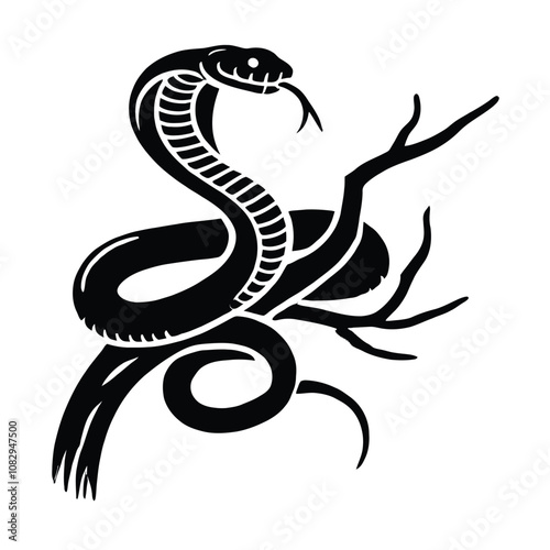 Snake Silhouette Wrapping Tree Branch