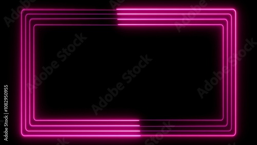  Glowing neon picture frame isolated on transparent background. neon frame with copy space for your design. Light glow border frame overlay element. Neon Futuristic frame sign PNG.