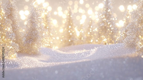 Enchanting 3D Winter Wonderland with Glittering Trees and Twinkling Lights