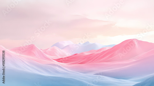 A pastel-hued mirage in the distance, with soft, blurred shapes of mountains and sky merging together. Mirage. Illustration photo