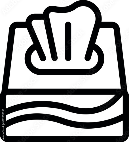 Simple line icon representing a box of tissues dispensing a wipe, symbolizing hygiene and cleanliness