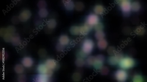 Bokeh. Abstract animation circles blur background. Soft defocused blurred light leaks effect. Lens flares colorful blurry lights turn into darkness