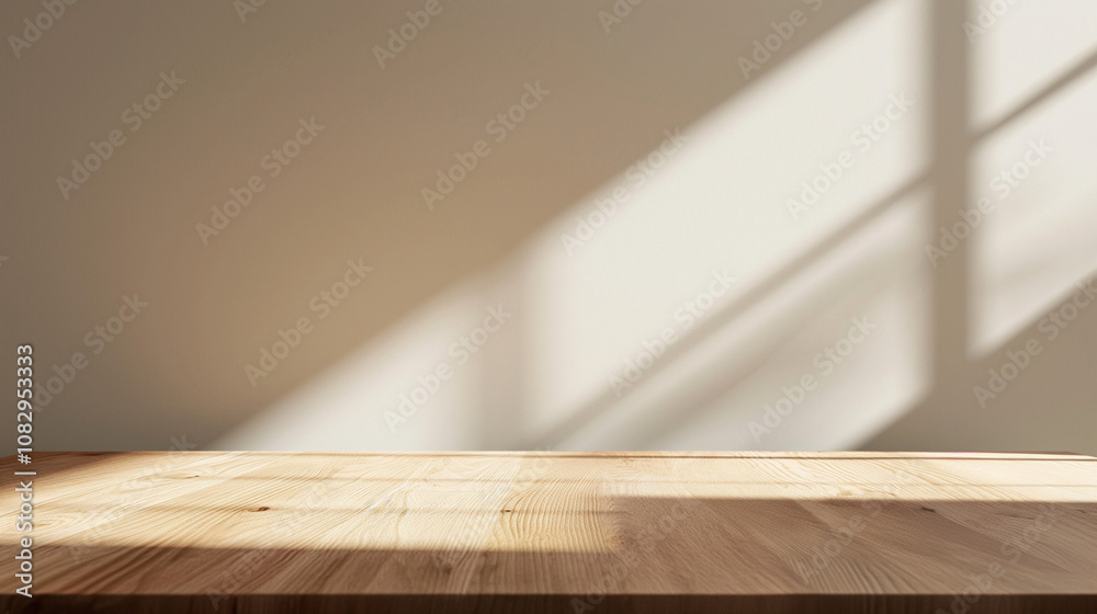 Empty close up wide angle minimalist table for product placement