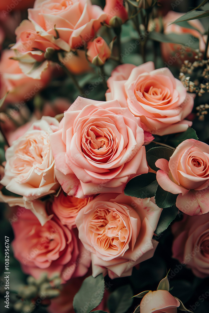 Obraz premium pink rose in the garden under the rain. close up petals of rose. blossom flowers. AI Generated