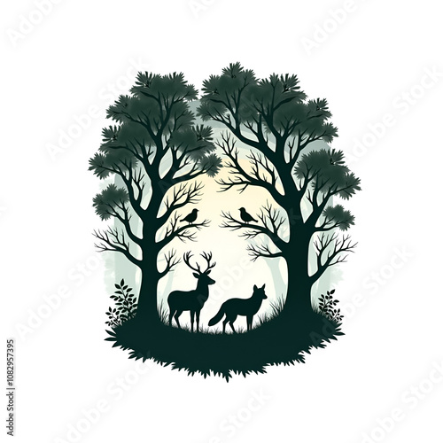 illustration of a silhouette of a tree on animal design