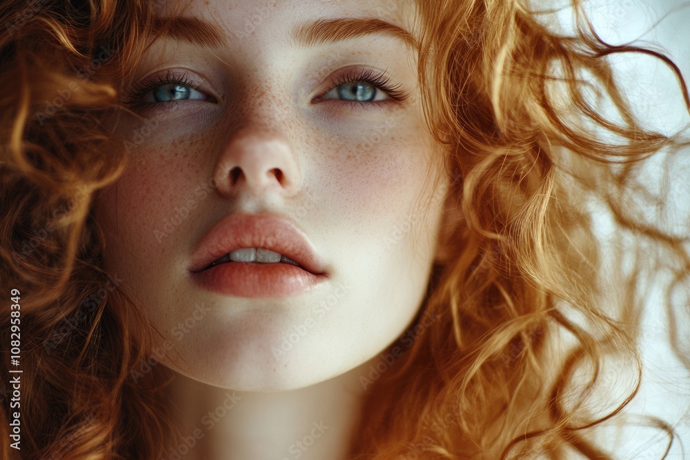 Stunning Portrait of a Girl with Lush, Curly Locks and Exquisite Make-Up Enhancing Her Beauty Stunning Portrait of a Girl with Lush, Curly Locks and Exquisite Make-Up Enhancing Her Beauty