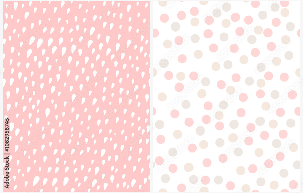 custom made wallpaper toronto digitalCute Hand Drawn Abstract Irregular Geometric Vector Patterns. Gray and Pink Brush Polka Dots on a White Background. White Spots on a Blush Pink. Abstract Doodle Endless Print. Simple Dotted Pattern.