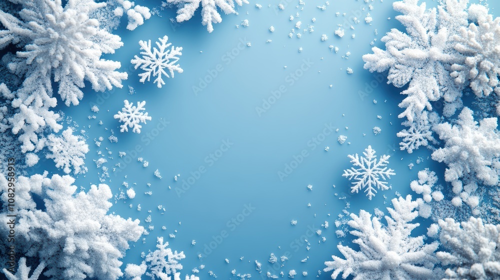 Pastel blue christmas background with white snowflake border Pastel blue christmas background with white snowflake border