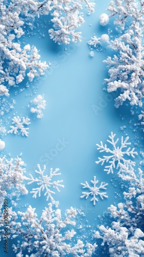 Pastel blue christmas background with snowflake border for text