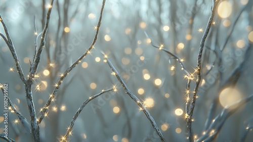 Winter Wonderland: Serene Forest with Glittering Snowflakes and Enchanting Bokeh Lights