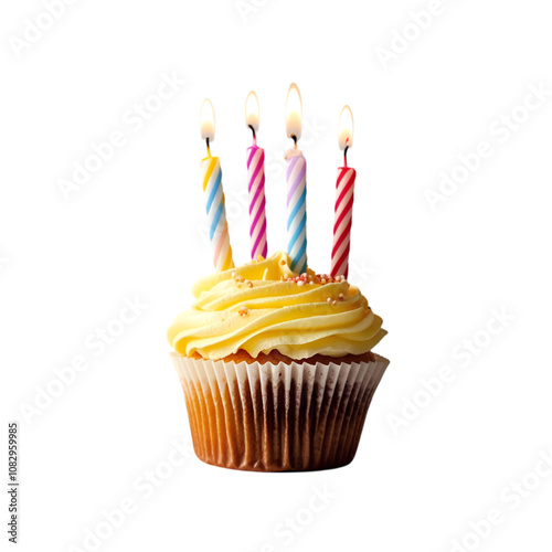 Cupcake with candles on transparent background