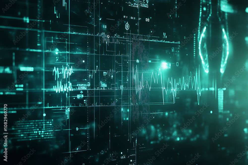Abstract digital background on a medical theme, featuring futuristic elements and symbols related to healthcare and medicine. Abstract digital background on a medical theme, featuring futuristic elements and symbols related to healthcare and medicine.