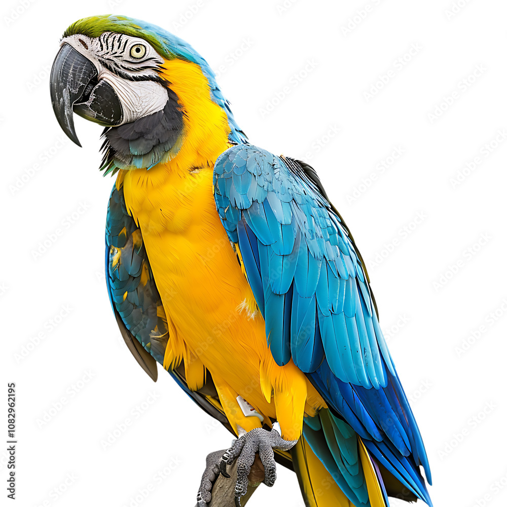 Fototapeta premium A Parrot Isolated on a White Background: A Vibrant Display of Colorful Feathers and Tropical Beauty