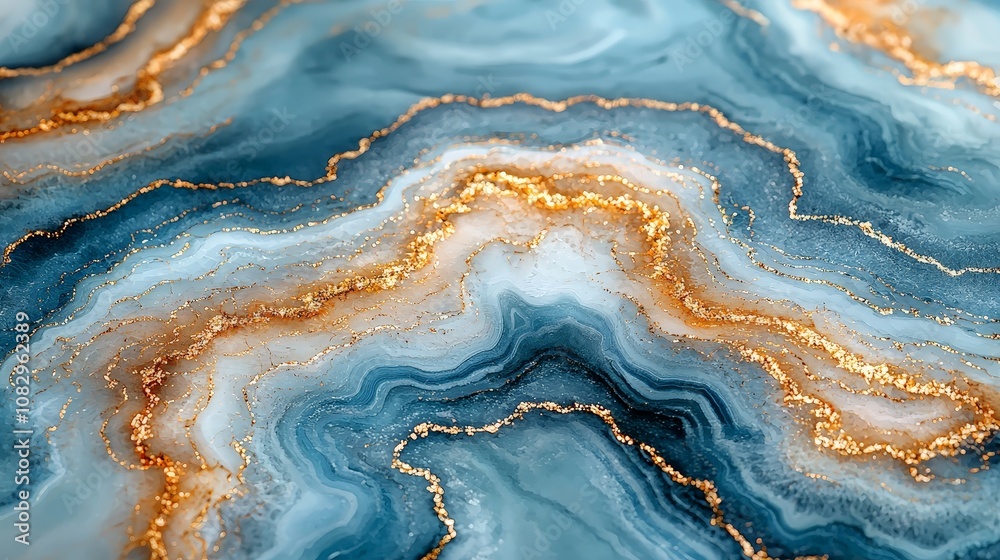 Abstract blue and gold marble texture with flowing patterns. Abstract blue and gold marble texture with flowing patterns.
