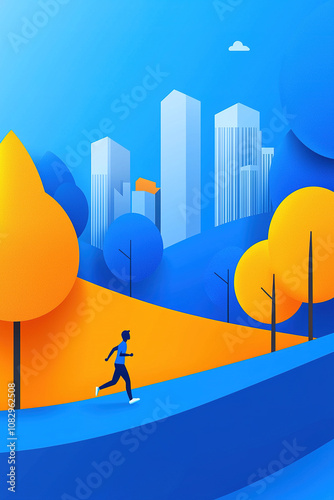 Man running in abstract city park illustration