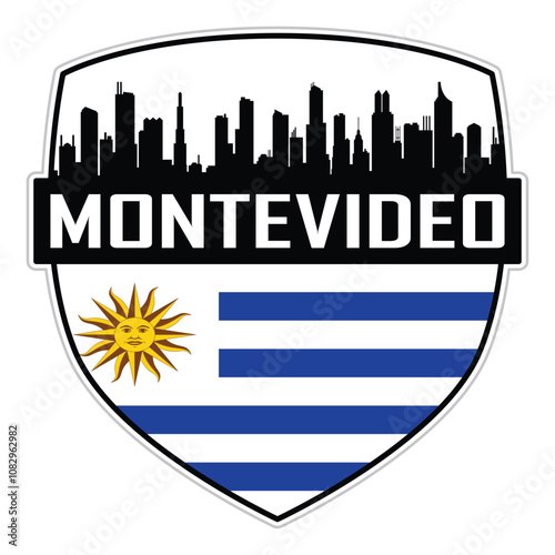 Montevideo Uruguay Flag Skyline Cityscape Silhouette Travel Souvenir Sticker Isolated Vector