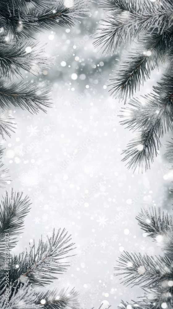 Winter garland frame with bokeh on soft gray background Winter garland frame with bokeh on soft gray background