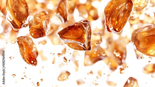 A scattering of dates frozen in motion, isolated on a white background, each one showing natural textures and tones in high clarity photo