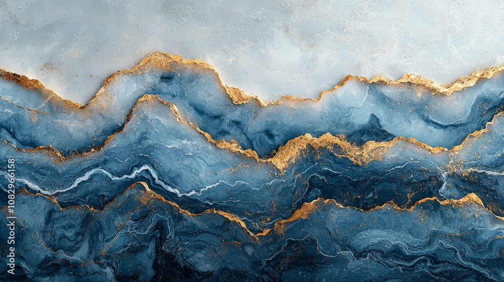 Abstract blue and gold marbled background with flowing patterns. Abstract blue and gold marbled background with flowing patterns.