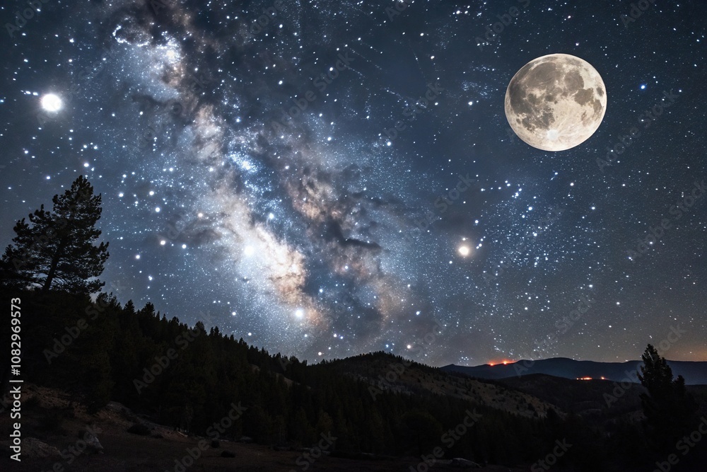 A majestic star-filled night sky against a backdrop of inky blackness, with the silvery glow of distant planets and moon, nocturnal, void, darkness A majestic star-filled night sky against a backdrop of inky blackness, with the silvery glow of distant planets and moon, nocturnal, void, darkness