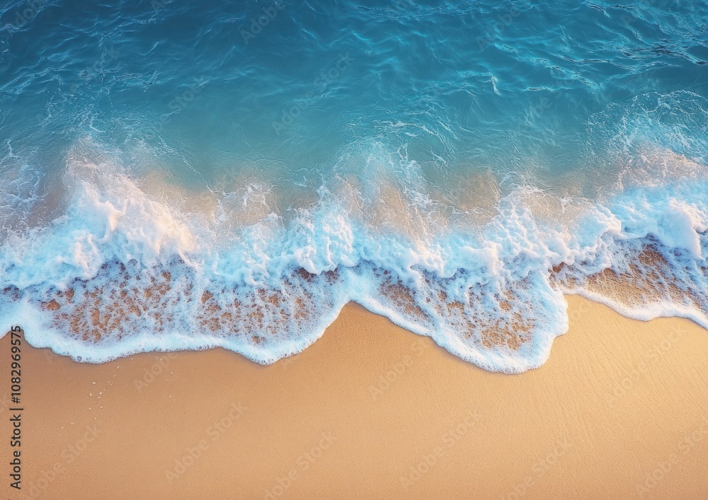 Waves on the beach as a background. Beautiful natural background at the summer time. Tropical beach shoreline, crystal clear turquoise water, foamy white waves, golden sand, aerial view, high contrast Waves on the beach as a background. Beautiful natural background at the summer time. Tropical beach shoreline, crystal clear turquoise water, foamy white waves, golden sand, aerial view, high contrast