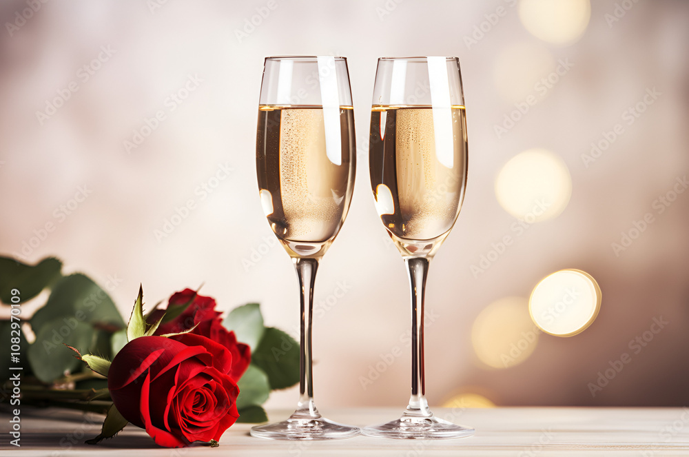 two glasses of champagne with roses two glasses of champagne with roses