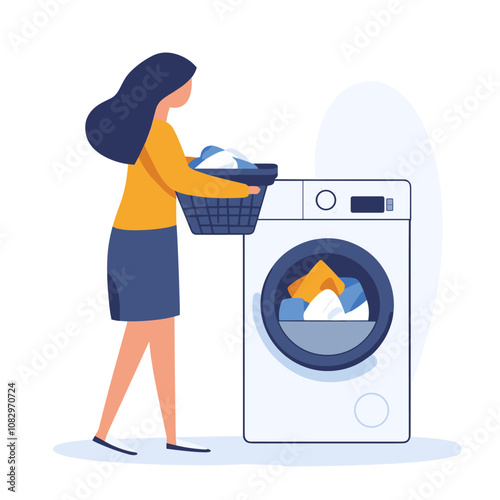vector woman washing machine on white background .Generative AI
