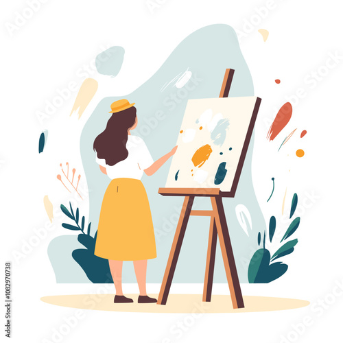 vector woman painting on canvas on white background .Generative AI