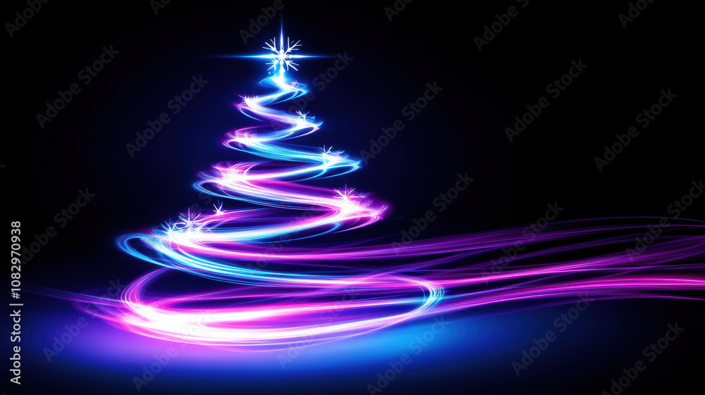 Sparkling Christmas tree with blue waves Sparkling Christmas tree with blue waves
