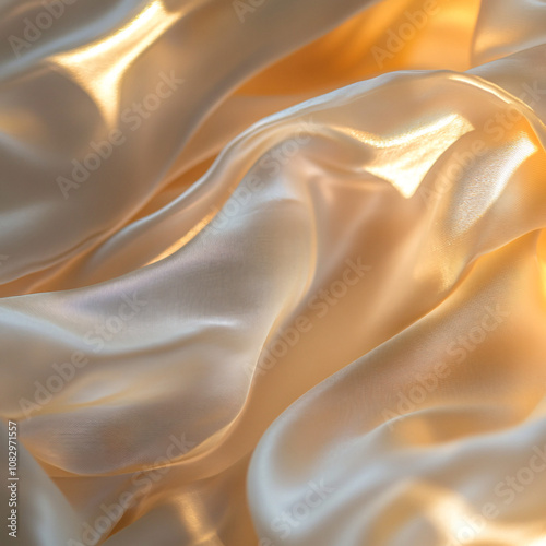 abstract smooth beige satin fabric draped in soft light background texture